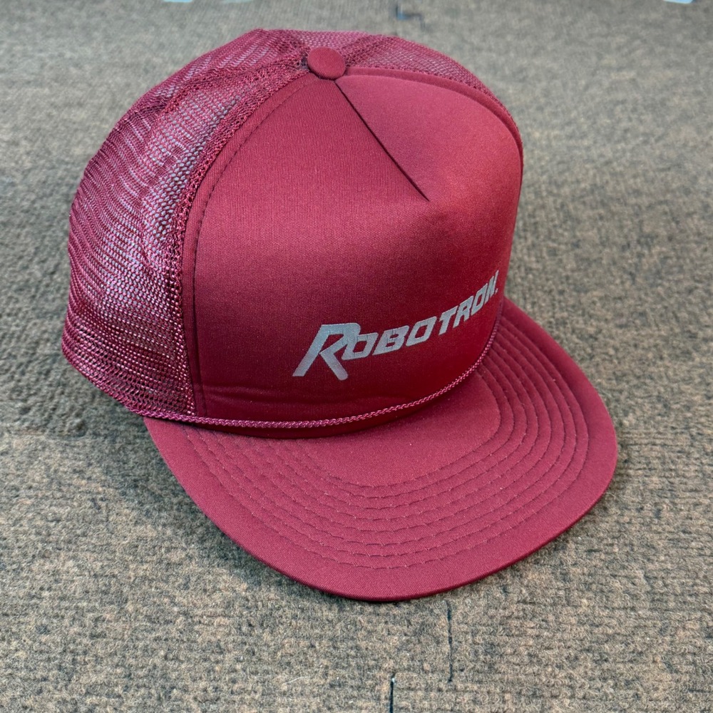 A- Robotron Arcade Game Trucker Hat Maroon Burgundy Snapback Mesh Cap Retro T.I.